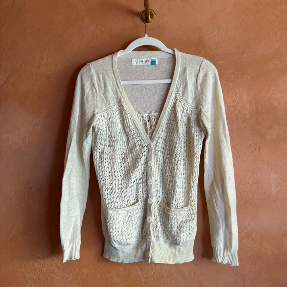 Anthropologie Sparrow Cream Open Knit Cardigan Cotton Linen Small
